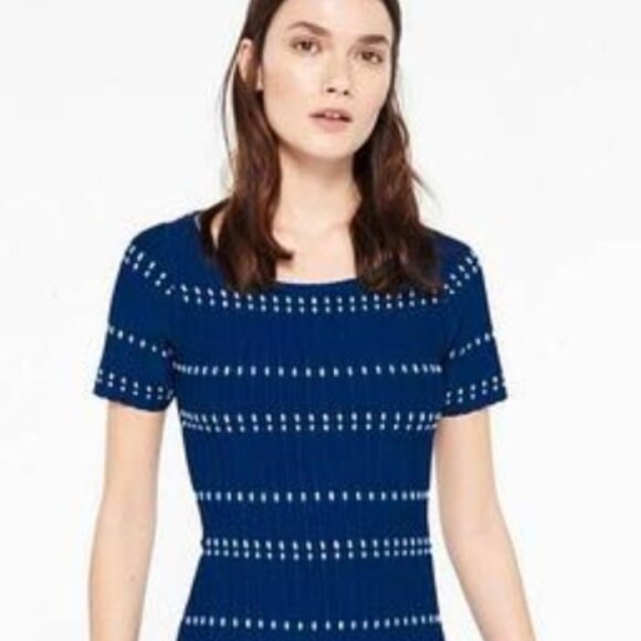 NWOT SANDRO Elasticated Knit Blue Short Sleeves Dress T1 $395 - Picture 1 of 8